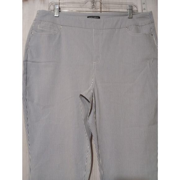 Mario Serrani Pants Womens XL Blue White Striped Cropped Stretch Rayon Slit Hem - Picture 2 of 8